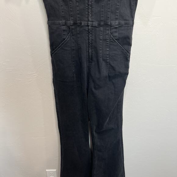X We The Free People L Large Jayde Flare Jumpsuit Black Denim Flattering Boho - Picture 6 of 16